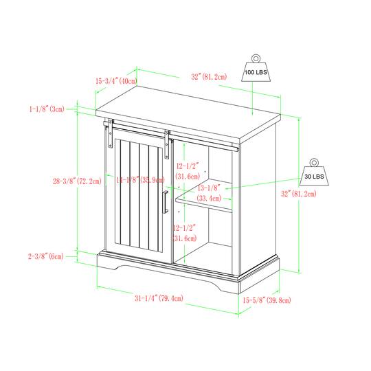 Walker Edison 32" Reclaimed Barnwood Sliding Grooved Door Modern Accent Cabinet